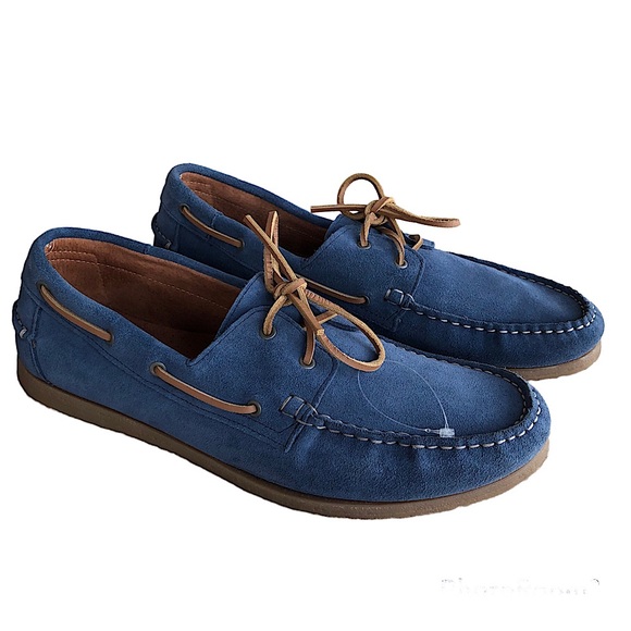 Steve Madden Buoy Leather Closed Toe Boat Shoes Slip-On Moccasin Blue Suede 12 - Picture 1 of 13